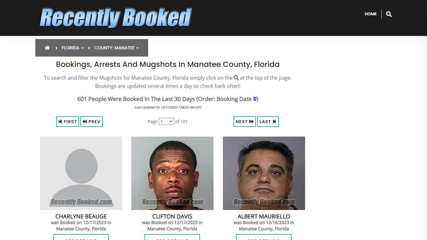 Recent bookings, Arrests, Mugshots in Manatee County, Florida